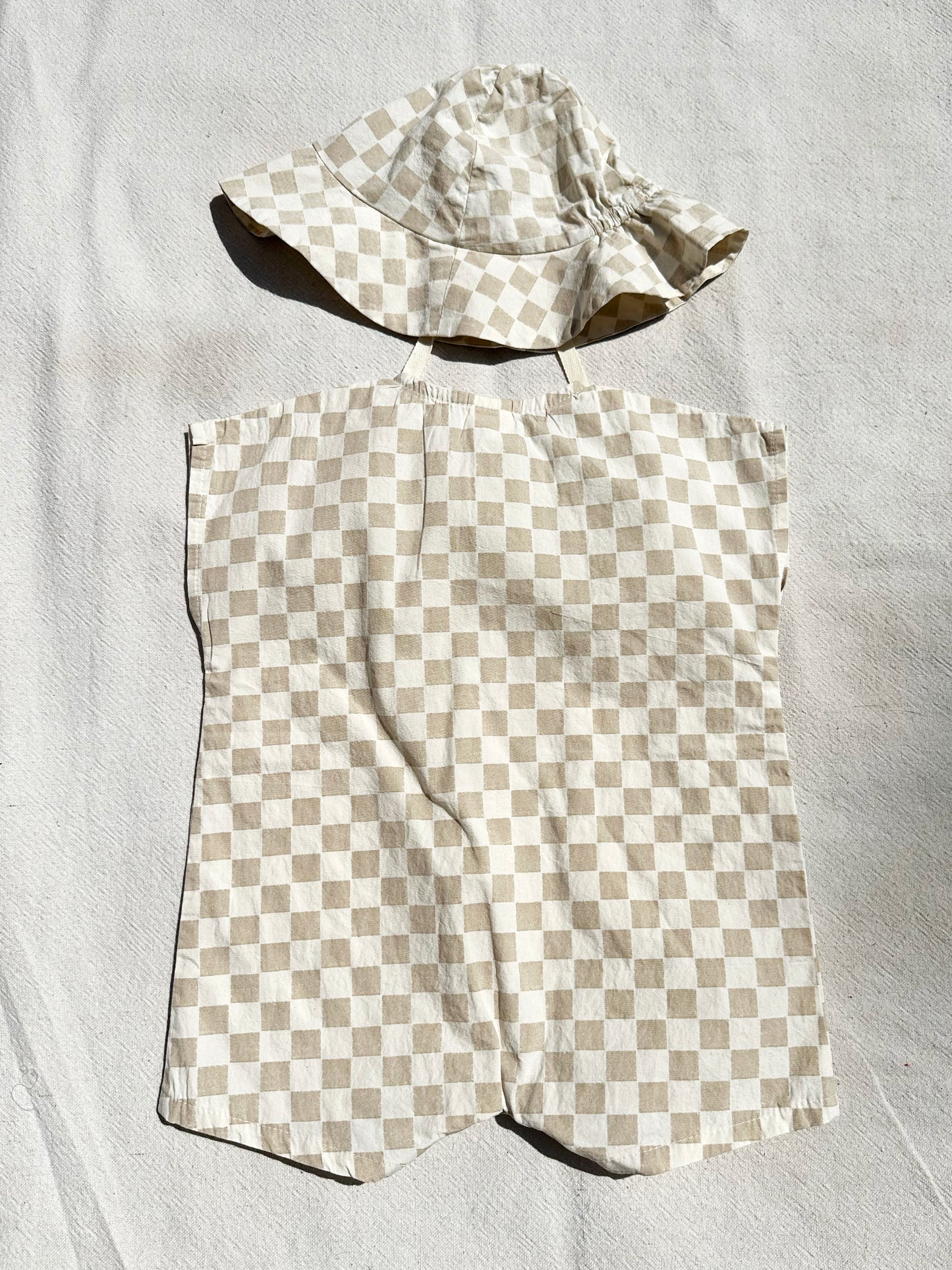 Checkered Onesie in Vintage White