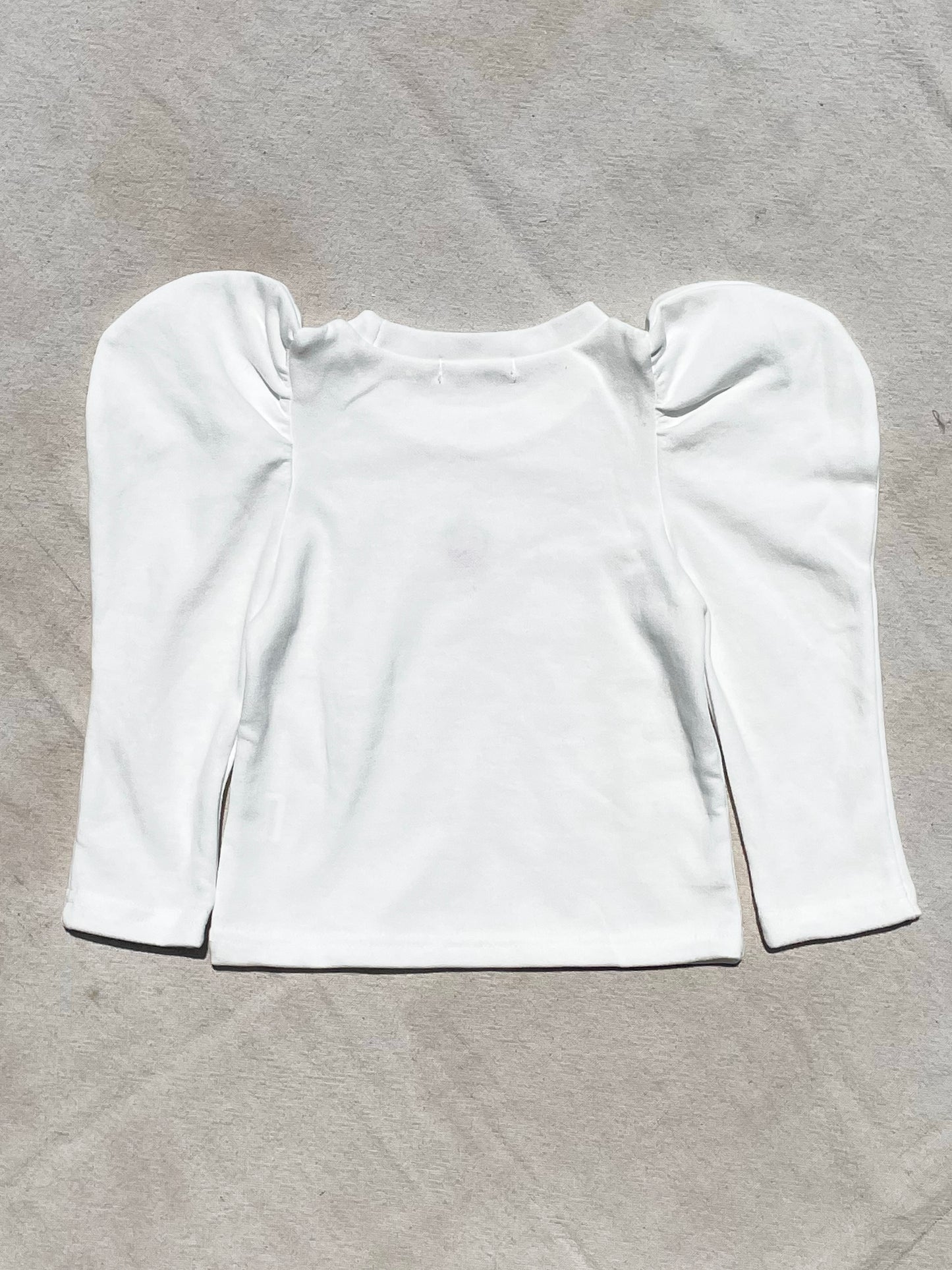 Strawberry Long Sleeve Puff Shoulder Top in White
