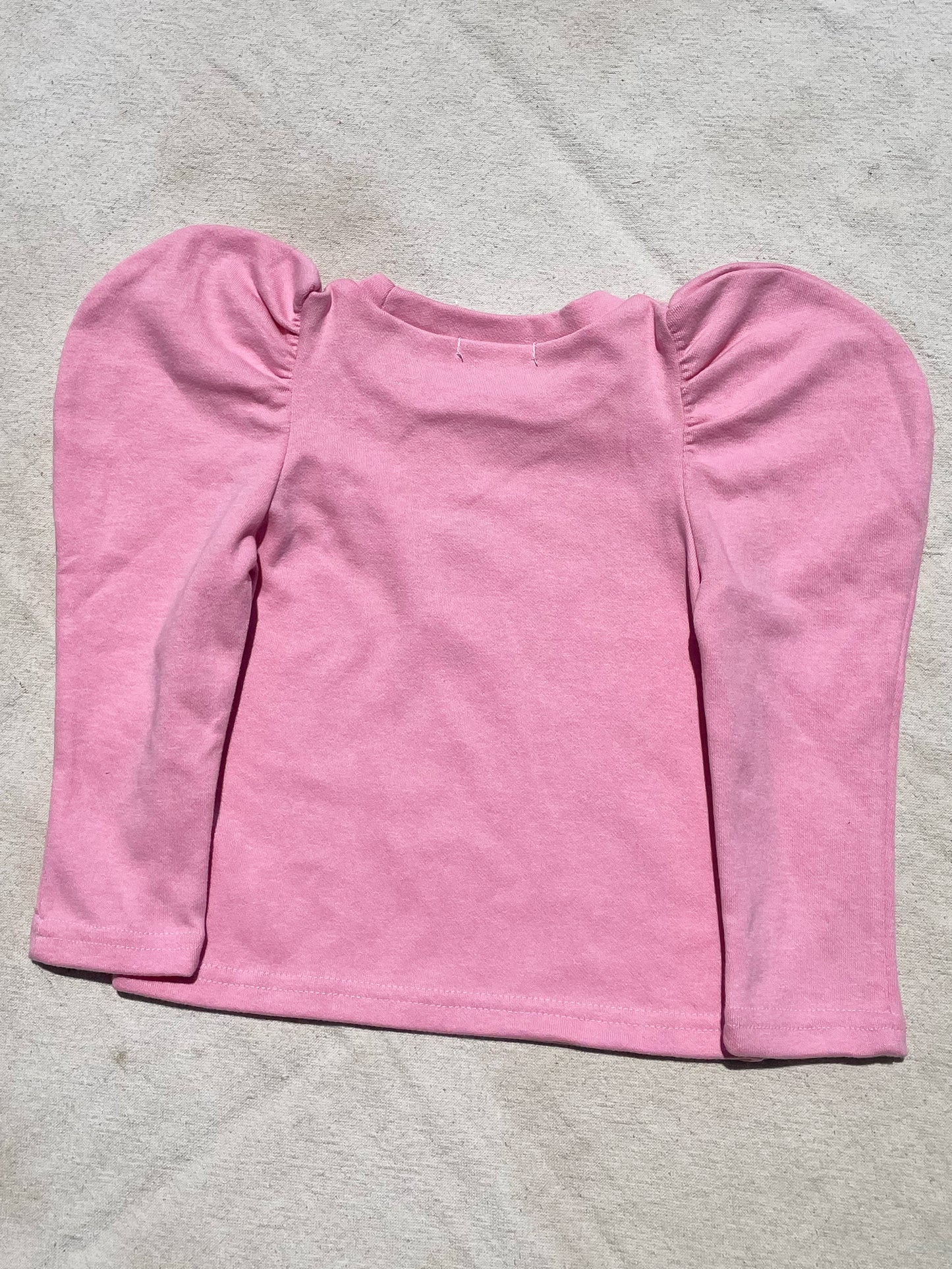 Strawberry Long Sleeve Puff Shoulder Top in Pink