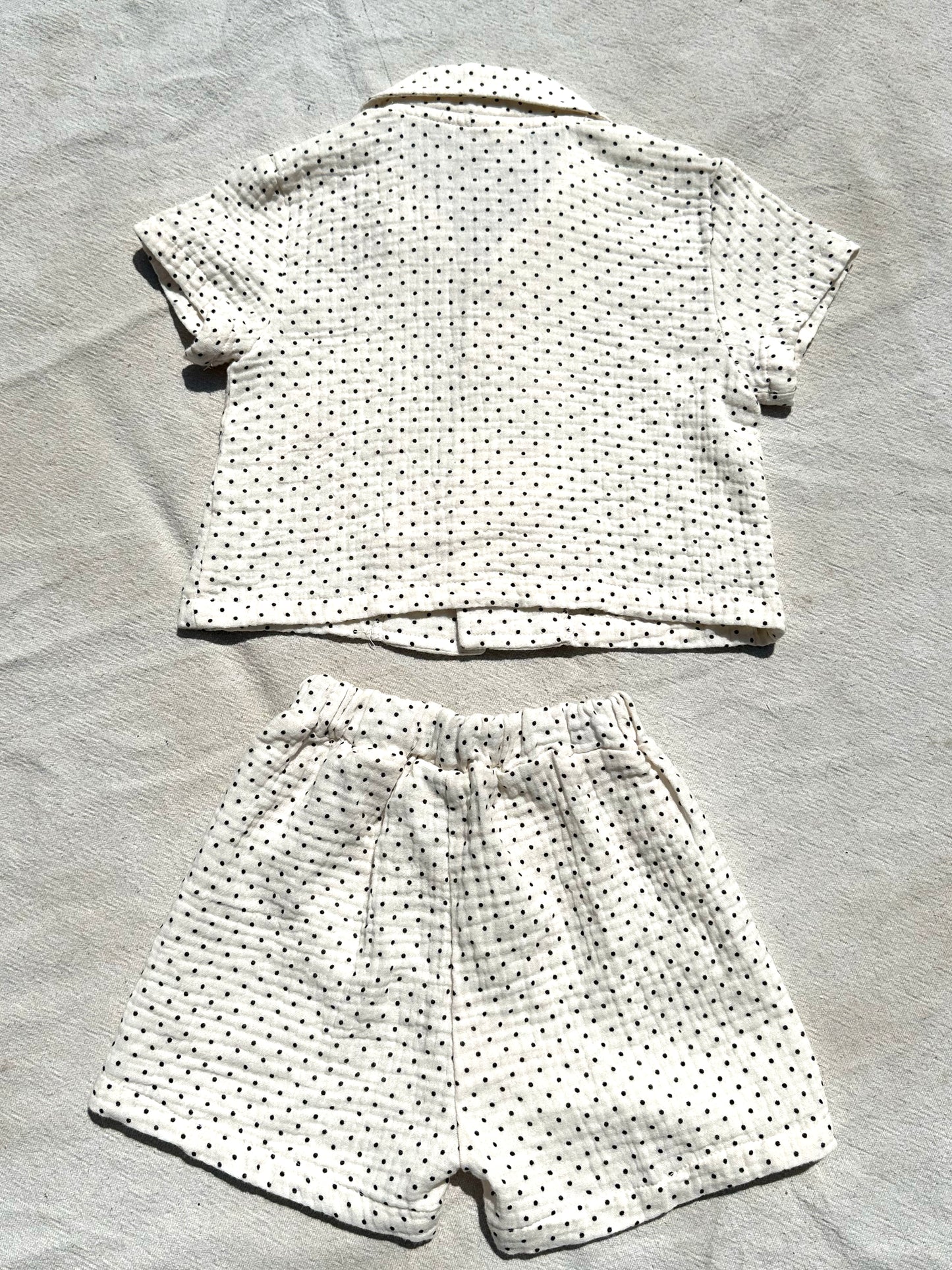 Linen Gauze Set in Black Polka Dot