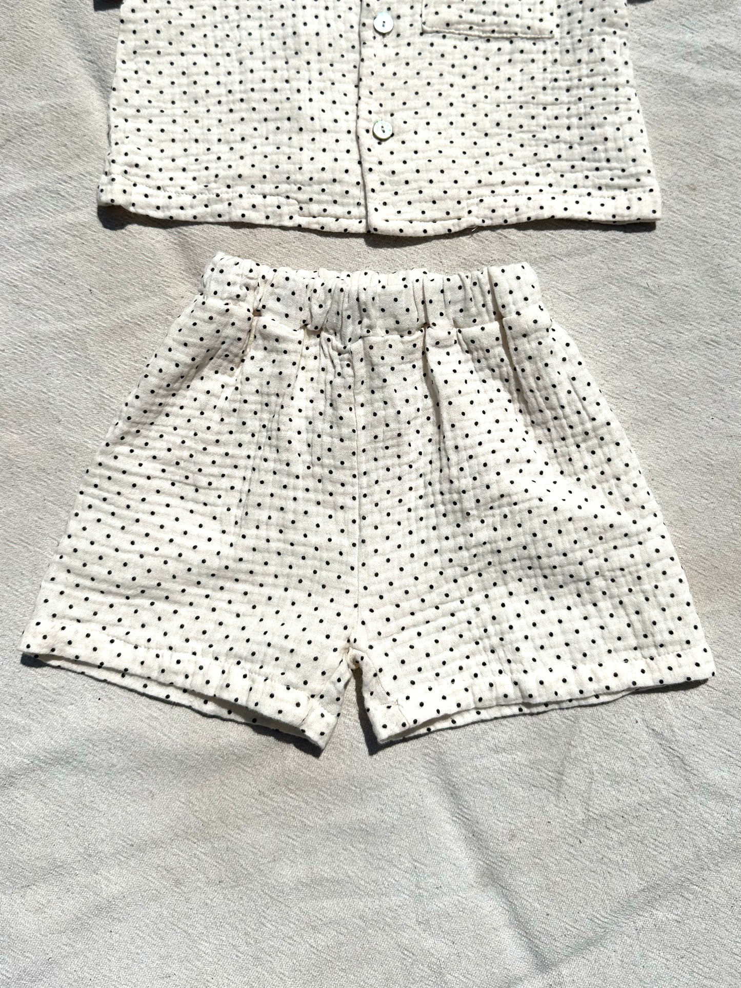 Linen Gauze Set in Black Polka Dot