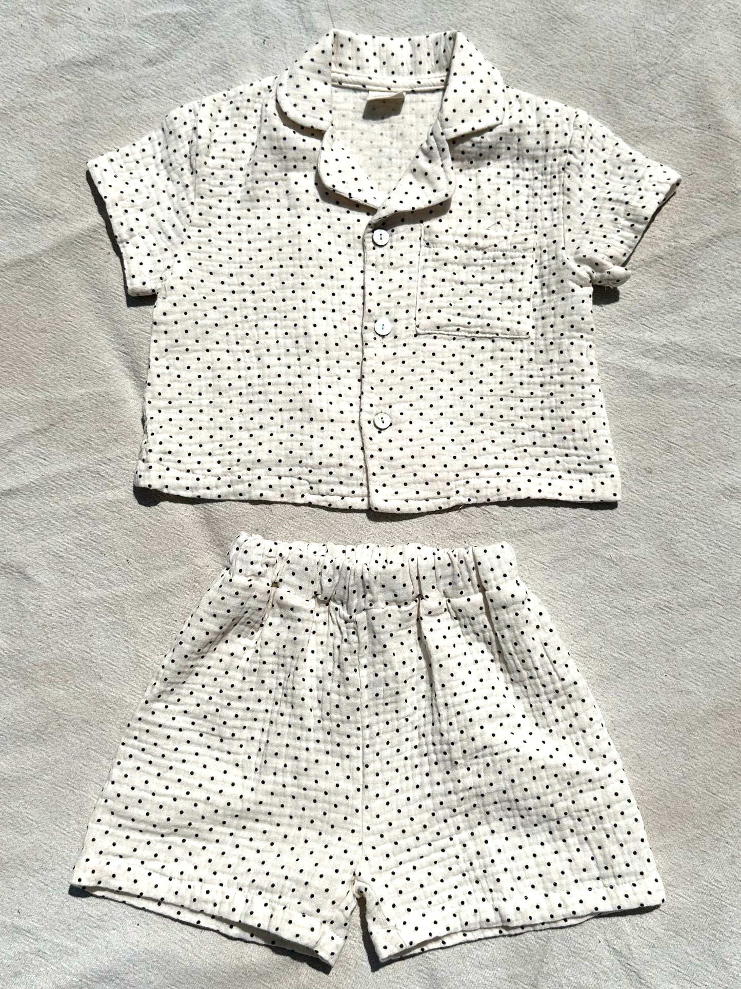 Linen Gauze Set in Black Polka Dot