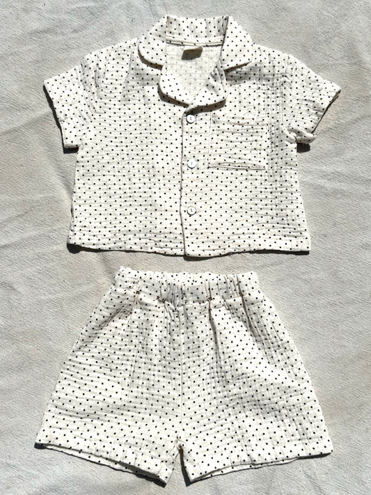 Linen Gauze Set in Black Polka Dot