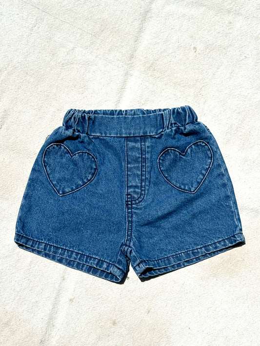 Double Heart Denim Shorts in Indigo