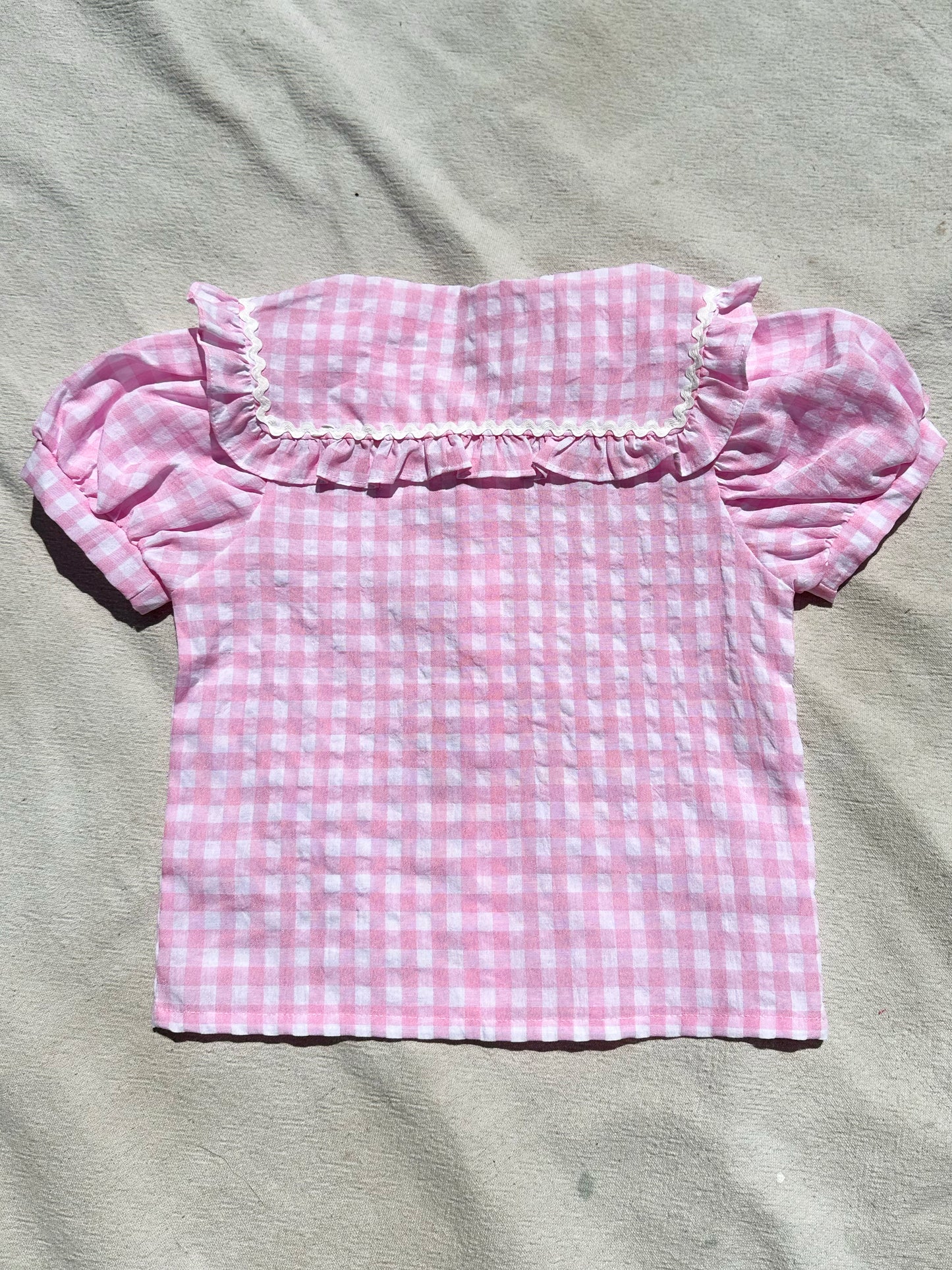 Ruffle Sailor Button Up in Pink Gingham