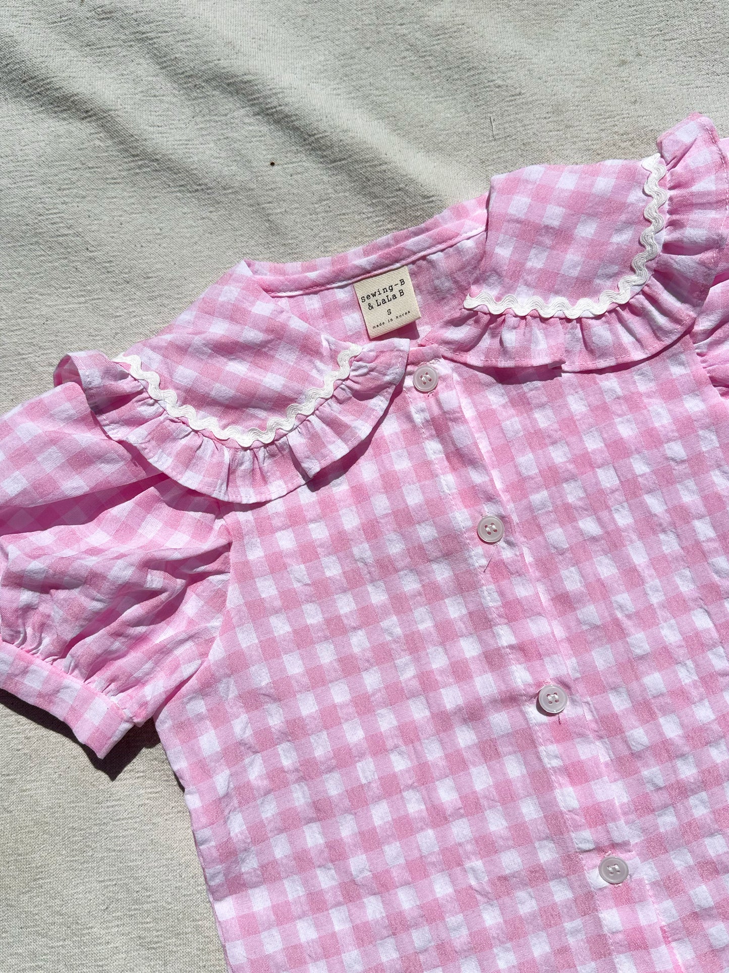 Ruffle Sailor Button Up in Pink Gingham