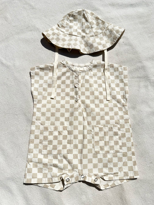 Checkered Onesie in Vintage White